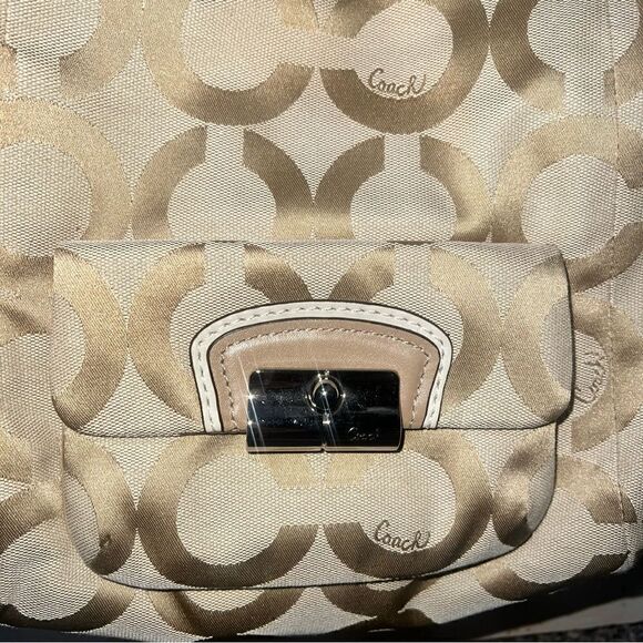 Coach Gold Monogram C Shoulder Bag Large 13” X 12 1/2” Never Used. Authentic - Picture 5 of 10
